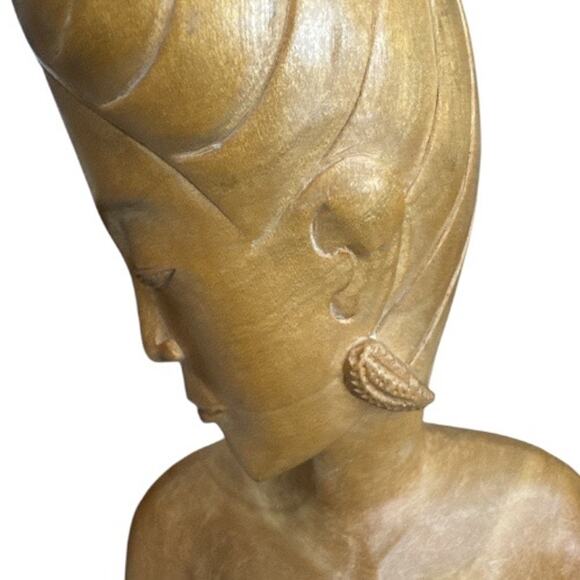 Southeast Island Solid Wood Hand Carved Woman Figure High Hair - Picture 8 of 10